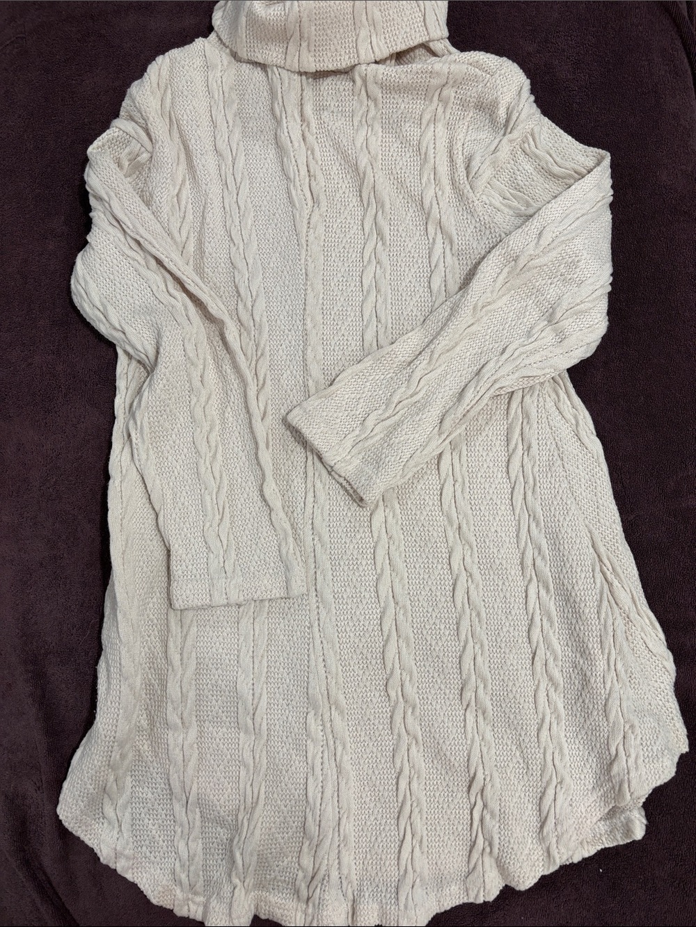Reborn Cream Cable-Knit Turtleneck Sweater Dress